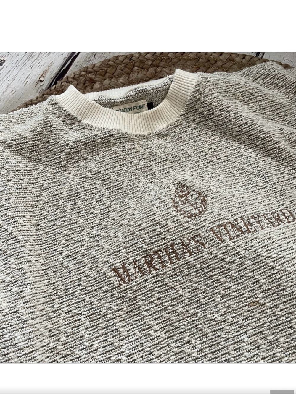 MARTHA’S VINEYARD Cream and Brown Marled Logo Crewneck Sweater